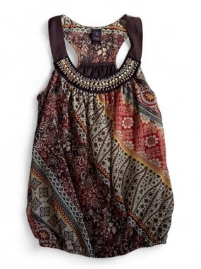 Wrapper Multicolor Paisley Beaded Racerback Tank Top